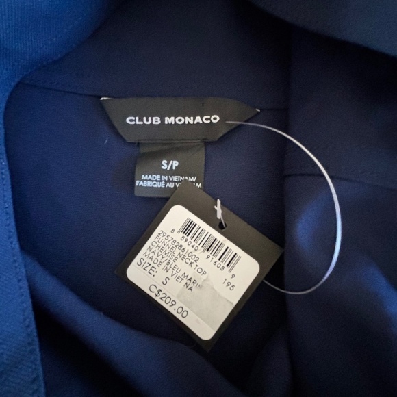 Club Monaco NWT navy 3/4 sleeve loose fit funnel neck top wool blend size S - Picture 13 of 13